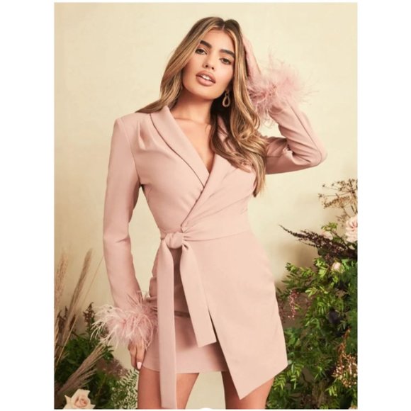 Lavish Alice Dresses & Skirts - Lavish Alice Feather Cuff Faux Wrap Blazer Mini Dress12